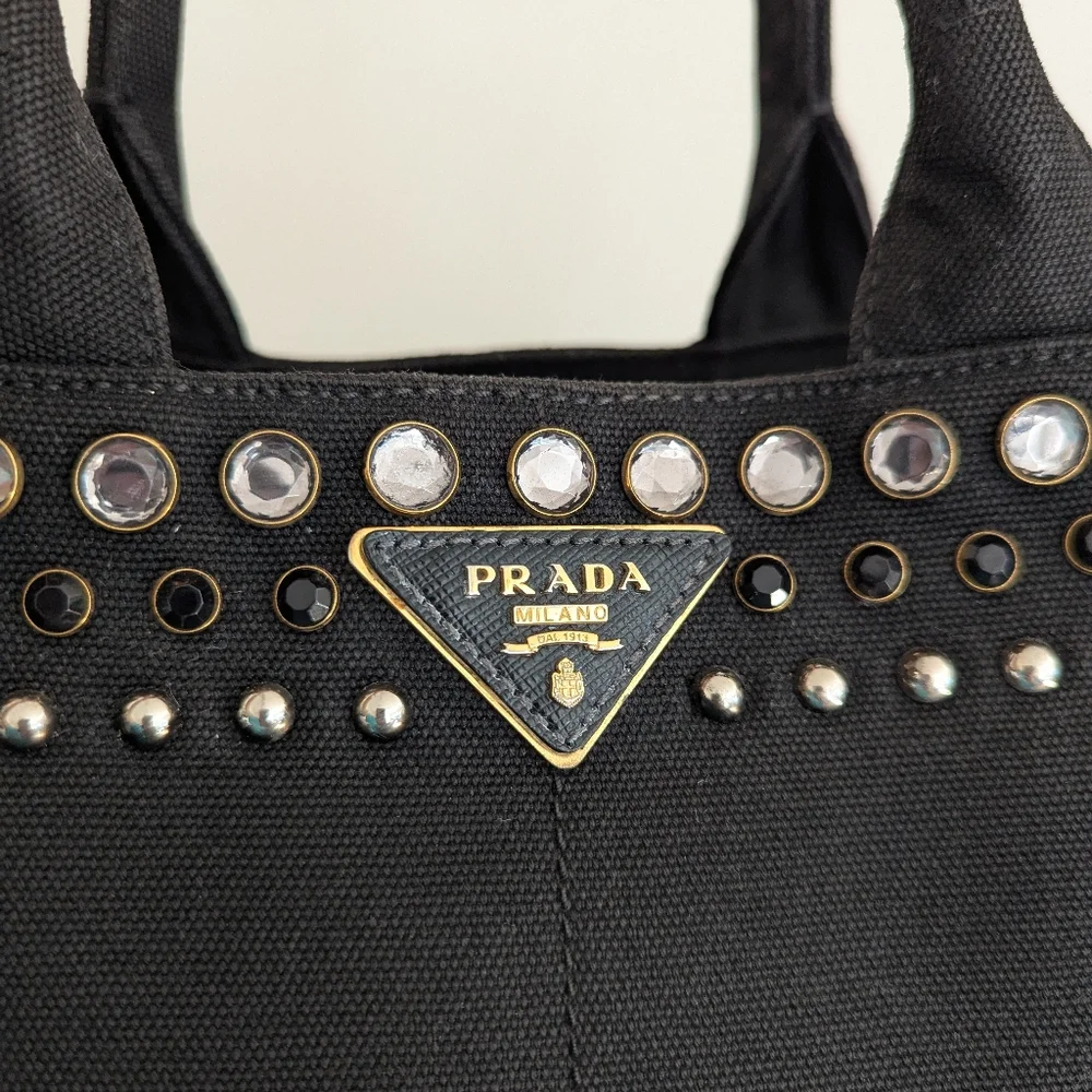 Black Prada Canapa Studded & Rhinestone Bag - Picture 7 of 17